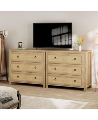 Rattan Dresser for Bedroom, Chest of Dressers 29" Tall Dresser for Closet with 3 Rattan Drawers Chest with Clothes Storage Cabinet