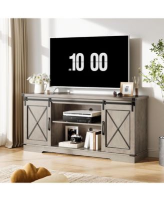 Farmhouse 59" TV Stand Up to 65 Inches, Mid Century Modern TV Entertainment Center with Storage Cabinets