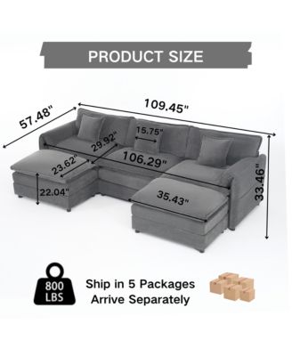 Modular Sectional Sofa, Oversized Deep Seat U Shaped Couch Set, 3-Seater Comfy Cloud Couches with 2 Movable Ottomans, DIY Combination