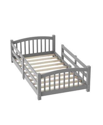 Montessori Floor Bed with Slats, Guardrails, and Fence