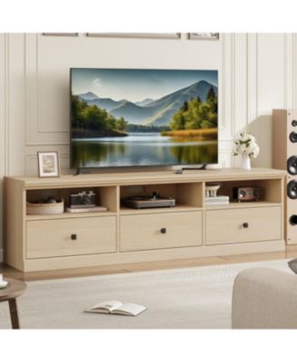 70in TV Stand for TVs up to 80", Mid Century Modern Entertainment Center with Storage Drawer and Open Shelves