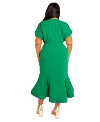 Plus Size V-Neck Flounce Midi Dress
