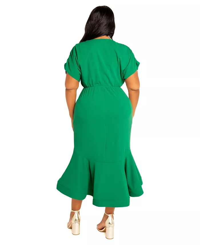 Plus Size V-Neck Flounce Midi Dress - thumbnail 10