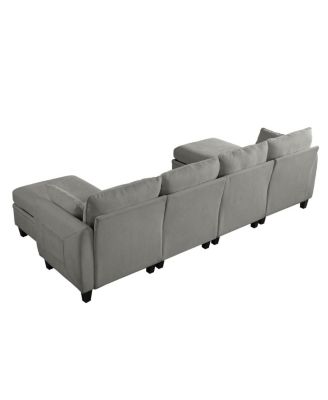  109 Contemporary L-Shaped Chenille Sectional Sofa with Storage Ottoman