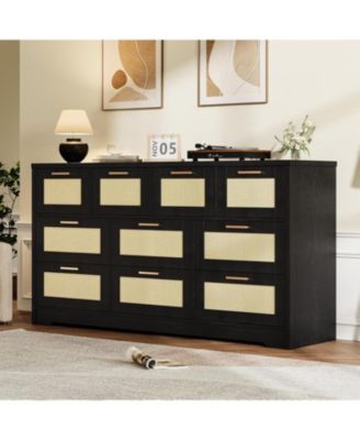 10 Drawers Dresser for Bedroom, Rattan Chest of Drawers with Spacious Tabletop & Handles, Closet Dresser Organizer TV Stand