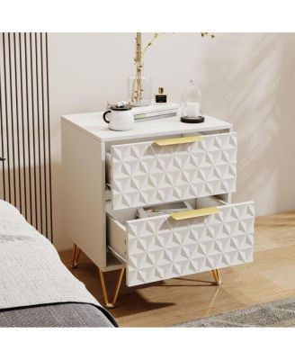 Streamdale Set of 2 Light-Luxury Wall-Mounted Nightstands with 2 Drawers & Gold Accents