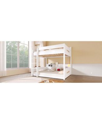 Queen Over Bunk Bed with Storage Shelves and USB Ports