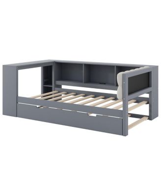 Wood Twin Platform Bed w/Storage, Trundle, Charging Station