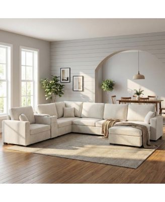5-Seat 134" U-Shape Sectional Sofa with Chaise, Cup Holders & Storage