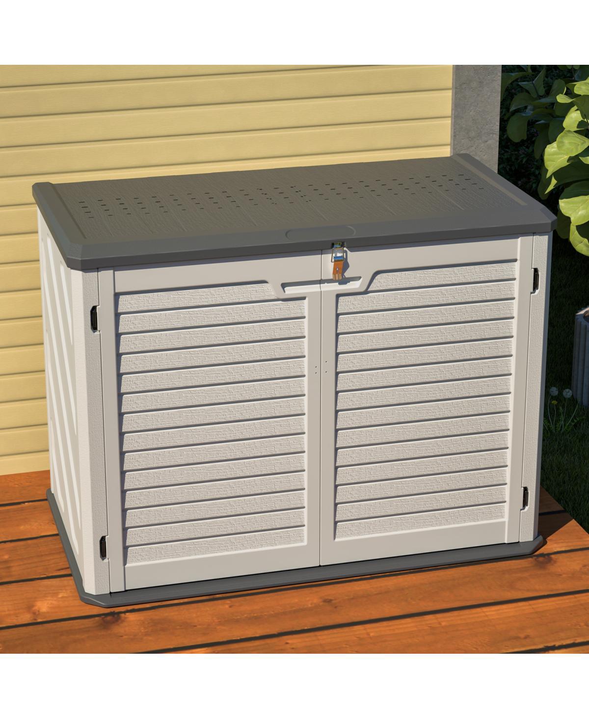 Streamdale Furniture Horizontal Storage Shed with Removable Shelf, Large Lockable Outdoor Cabinet
