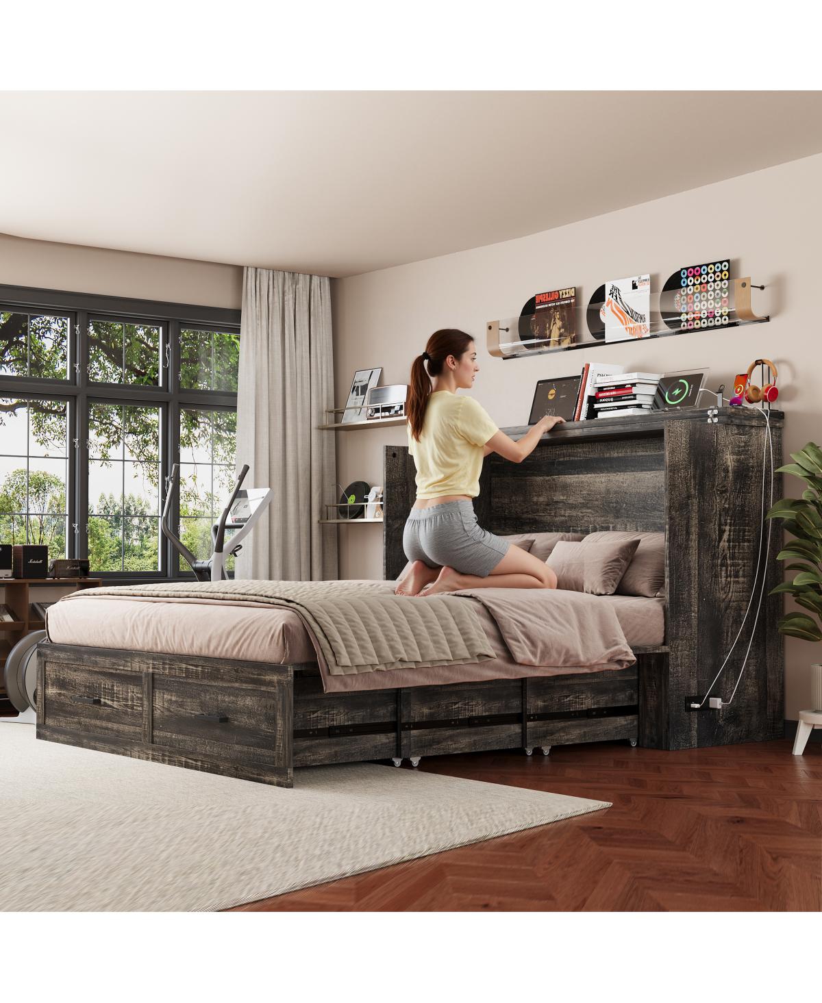 Streamdale Furniture Queen Murphy Bed w/Charging Station & Storage Drawer