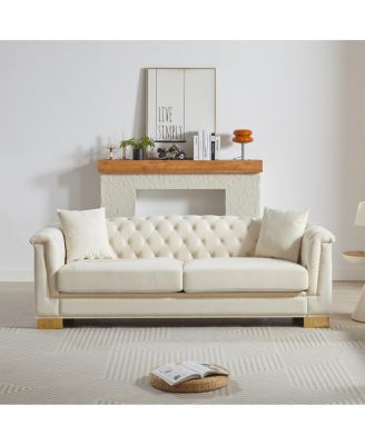 Classic Modern Sofa, 84-inch Chesterfield with Rolled Arms and Tasseled Clouds in Velvet