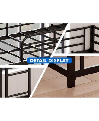 Twin Over Twin Metal Bunk Bed with Guard Rails & Ladder, Space-Saving