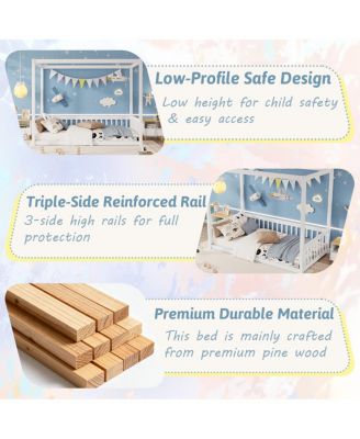 Twin Size Canopy Floor Bed with Fence