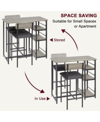Kitchen Table Set, 3 Piece Dining Table and Chairs for 2, Space Saving Bar Dining Table Set with 2 Upholstered Chairs for Small Spaces