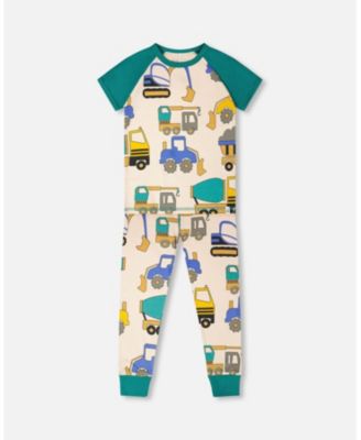 Toddler Boys Cotton Two-Piece Pyjama Set Beige Truck Print