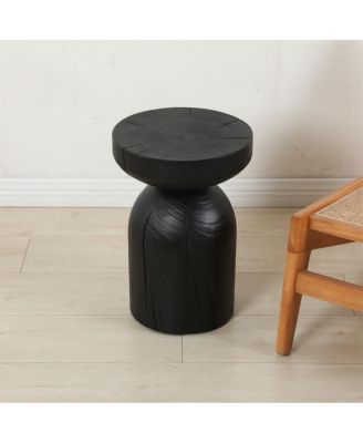 Solid Mango Wood Black Round Side End Table - 12.417.7 inch