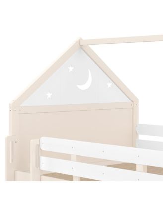 Streamdale Loft Bed with Bookshelf, Slide, and House-Shaped Design for Kids