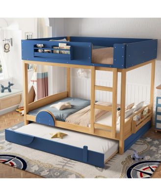 Streamdale  Bunk Bed with Trundle, Wood Bunk Bed Frame with Bookshelf