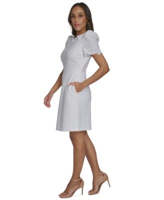 Petite Laser-Cut Trim Detail Fit & Flare Dress