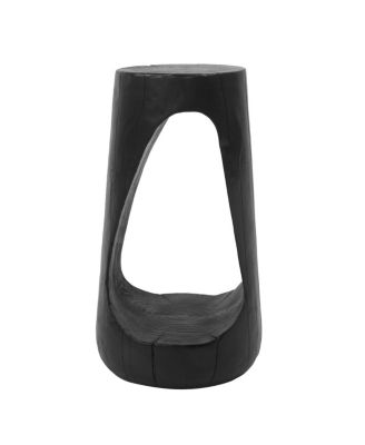 Outdoor Side Table, Hollow Design, Patio Garden Stool, Black Concrete