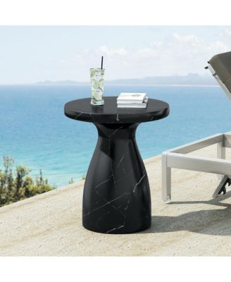 Outdoor Travertine Side Table, Black Marble Effect