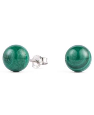3-Pc. Lavender Jade, Yellow Jade and Malachite (8mm) Stud Earrings Set in Sterling Silver