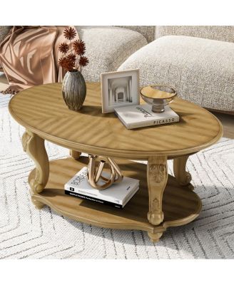 Streamdale 42" Oval Wood Coffee Table with Open Storage Shelf