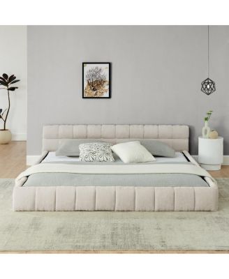 King size upholstered bed frame with chenille fabric, no box spring needed