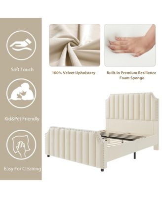 Channel Upholstered HeadboardUpholstered Tufted Adjustable Bed Headboard with Nailhead Decor