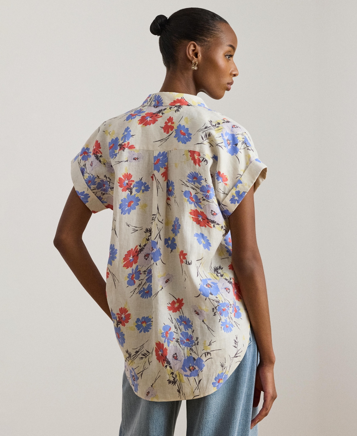 Lauren Ralph Women's Relaxed Fit Floral Collared Shirt