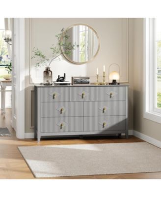 Wide 7 Drawer Wooden Dresser with Metal Handles Bedroom Storage Cabinet