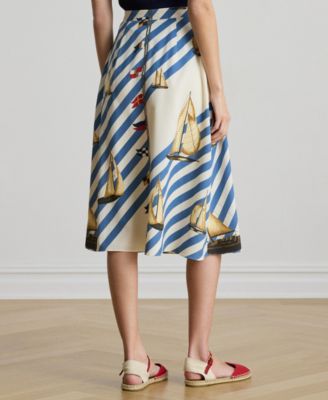 Women's Print Button-Front Crepe Skirt
