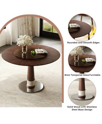 Streamdale Solid Wood Dining Table with Glass Lazy Susan & Steel Base