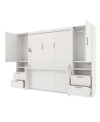 Queen Size Murphy Bed with Closet, Drawers & Shelves