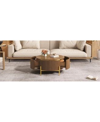 31.5" Modern Round Coffee Table with 2 Drawers