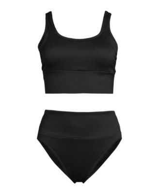 Plus Size Tugless Ribbed Midkini and High Waisted Bottom Swimsuit Set