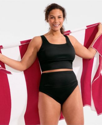 Plus Size Tugless Ribbed Midkini and High Waisted Bottom Swimsuit Set