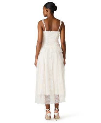 Ruched Chantilly Lace Drop Waist Peplum Maxi Dress
