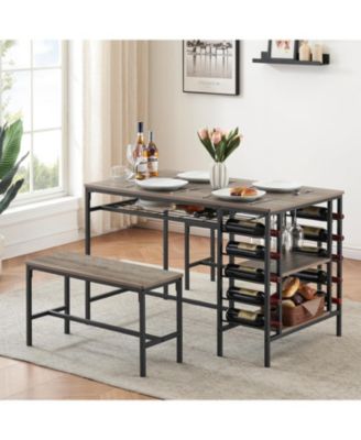 Dining Table Set for 4 Kitchen Table with 2 Benches Rectangular Dining Room Table Set