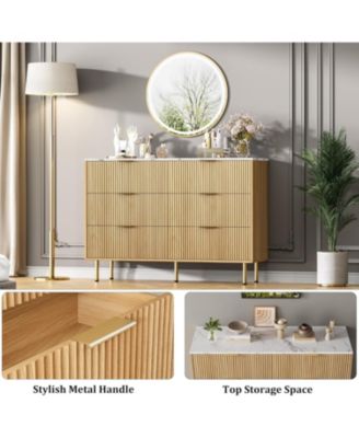 6 Drawer Dresser for Bedroom Chest of Drawers, 47" Wide Fluted Dresser with Drawers, Modern Wooden Double Dressers for Living Room