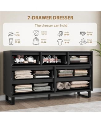 7 Drawer Wide Dresser, Freestanding Wooden Storage Cabinet for Living Room
