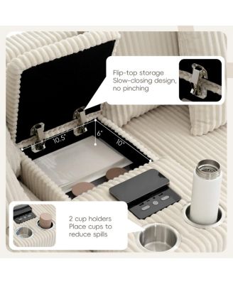 Streamdale 112" Corduroy Sectional Sofa w/ Bluetooth, Console, USB, Cup Holders, Storage