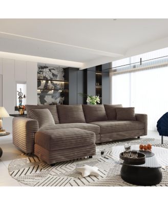 102" Plush Corduroy 4-Seat Sofa, Modern Comfy Upholstered Cloud Couch with Ottoman