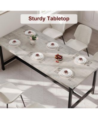 70.87 Inch Large Farmhouse Dining Table with Wood Grain Engineered Panels and Sturdy Black Metal Legs Seats 6-8 Dual Use as Home Office Desk