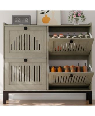 Shoe Cabinet with 4 Flip-Drawers, Wooden Entryway Storage Organizer with Adjustable Shelf, Hidden Shoe Rack for Hallway & Living Room,