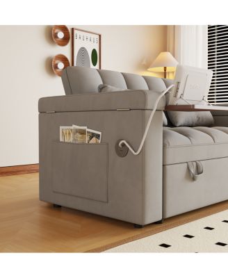 Streamdale 65-inch 3-in-1 Foldable Sofa Bed with Table, Storage Armrests & Adjustable Back