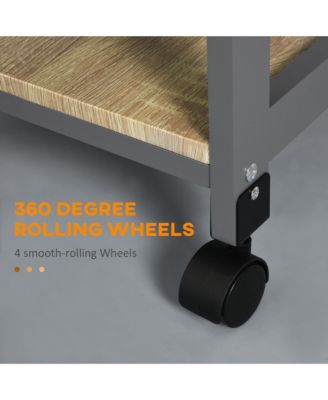 Mobile Kitchen Cart, Solid Wood Frame Utility Cart, Rolling Kitchen Island with Wire Fruit Baskets, Trays and Drawer for Dining Room