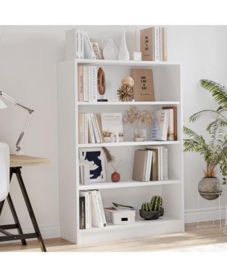 4-Tier Open Storage Shelf, Modern Wood Bookshelf, Wide Bookcase with Adjustable Shelves for Living Room, Home Office and Library