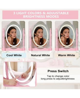 Princess Vanity Desk Set with Mirror & Stool, 4 Drawers, Ample Storage